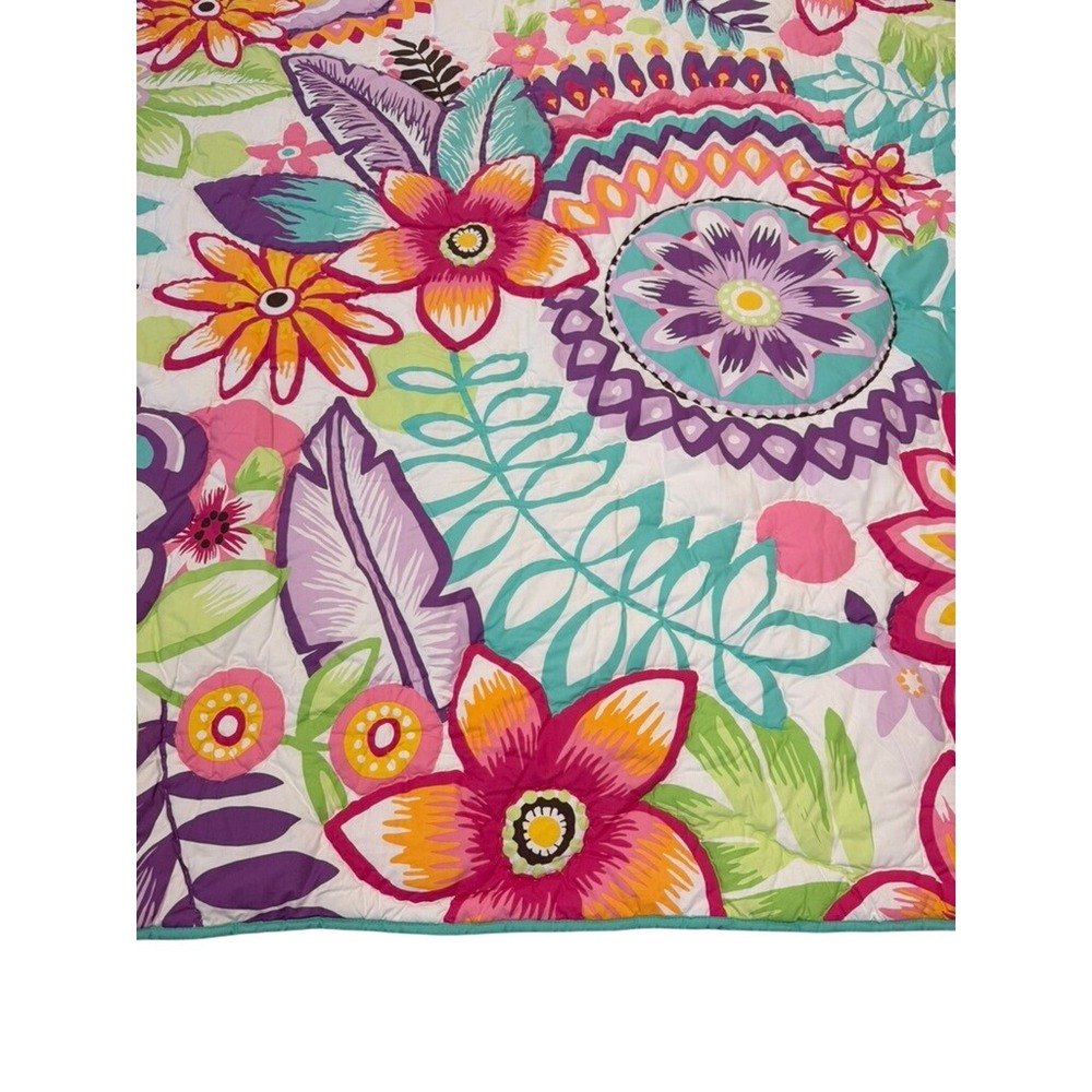 Pottery Barn Teen Twin Quilt and 1 Sham Boho Botanical Pink Teal 68x86 RARE